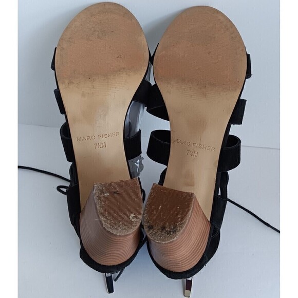 Marc Fisher Women's Black Suede Strappy Lace Up Block Heel Sandals Size 7.5 - Picture 5 of 6